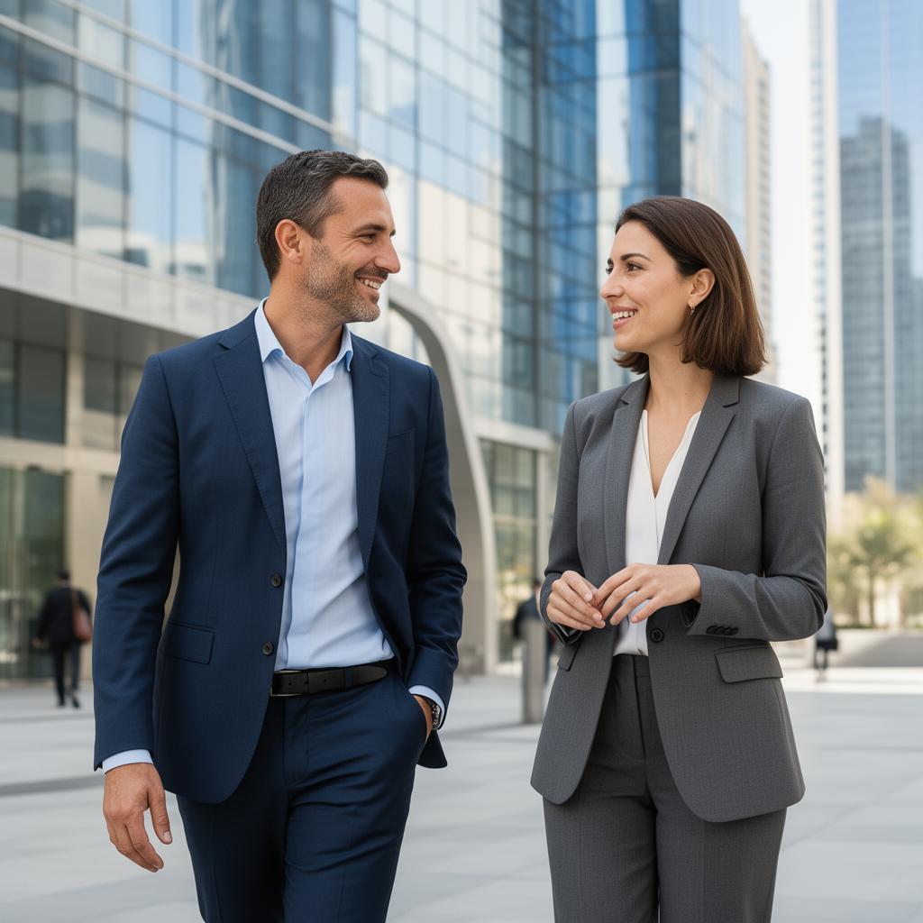 Two professionals in conversation in DIFC Dubai